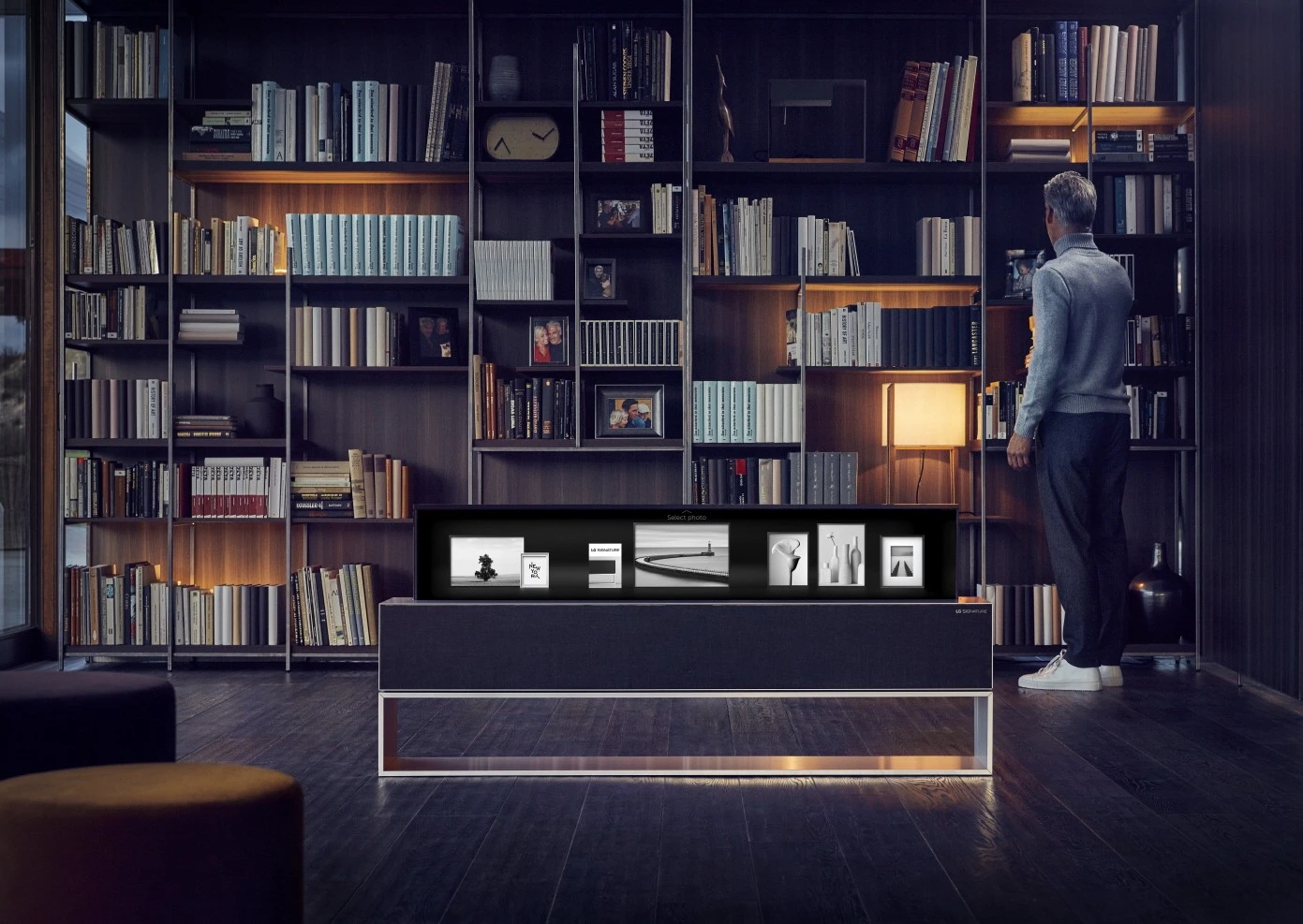 The LG Signature OLED TV R, being used in Line mode