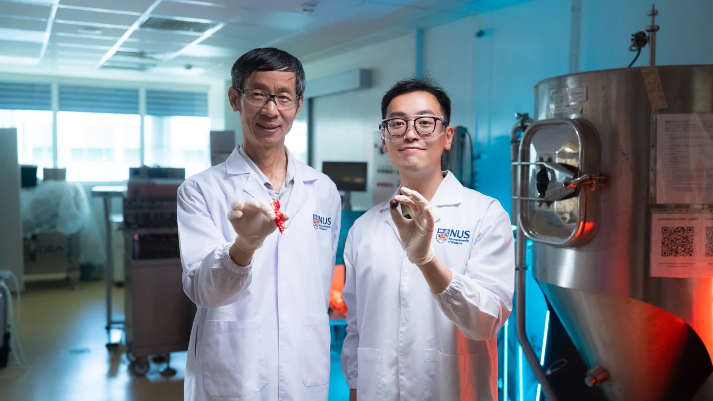 Assoc. Prof. Liu Shao Quan (left) and PhD student Manfred Ku from the NUS Department of Food Science and Technology, with samples of their work