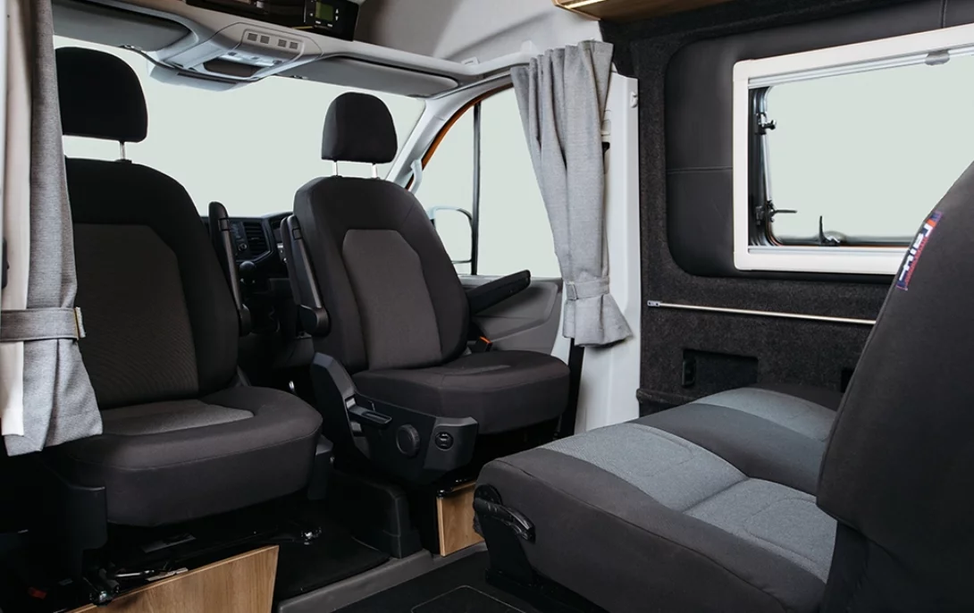 The two-seat bench and swivel front seats create the lounge