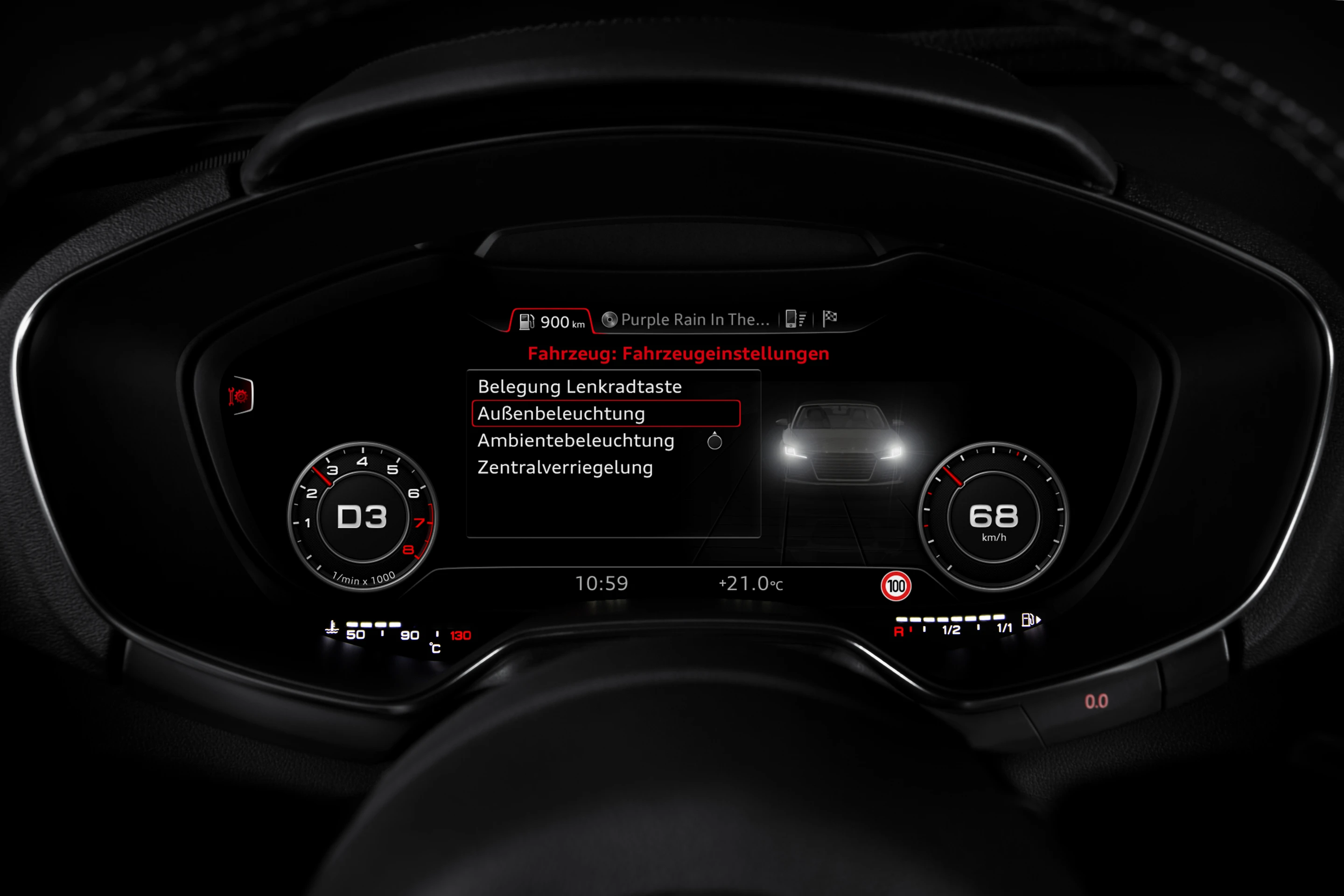 In "infotainment" mode, the TT's virtual cockpit shrinks the car's speedo and rev counter