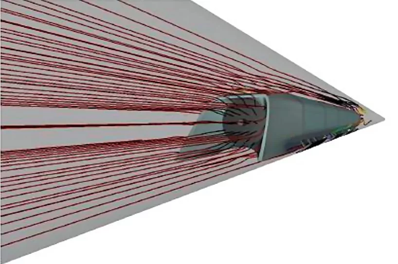 Streamlines from an ANSYS simulation of a Hyperloop capsule's aerodynamics (Image: Elon Musk/SpaceX)