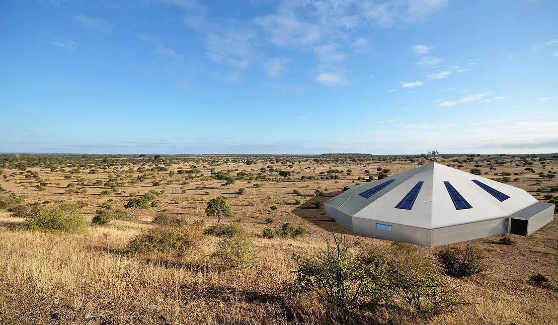 The X-Tainer unfolds to form a large shelter using a membrane roof