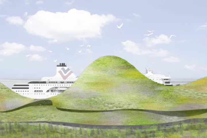 Junya Ishigami's concept for the new Kinmen Passenger Service terminal is essentially a man-made mountain range with three-level ferry terminal inside