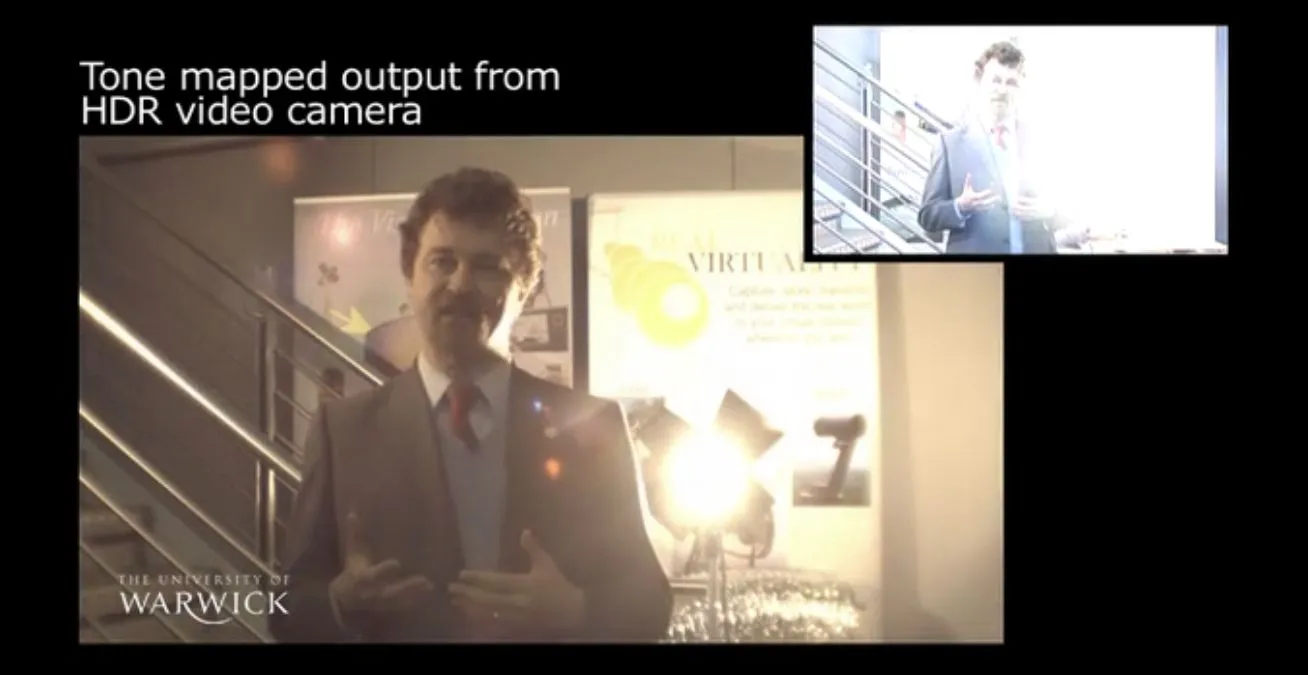 Output from an HDR video camera, versus a conventional professional video camera (Image: University of Warwick)