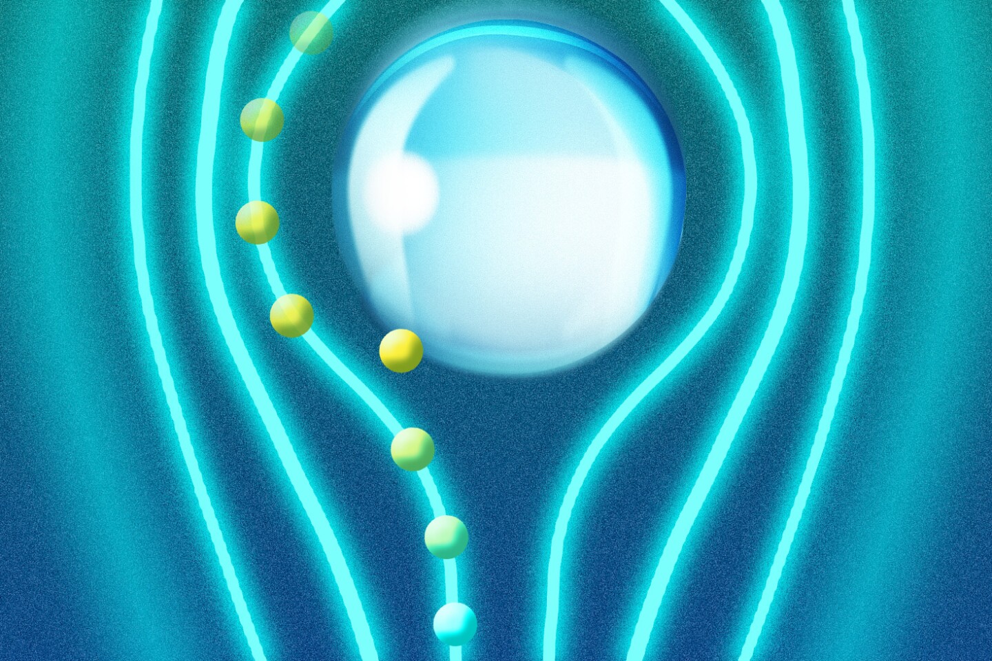 Artists impression of aerosol particles being attracted to a water droplet as it moves through the air (Credit: Jose-Luis Olivares/MIT)