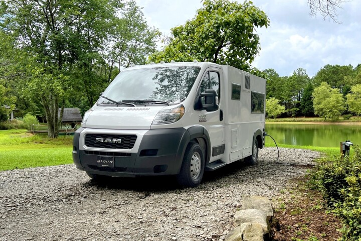 A tale of two sides: The Maxvan Access has a flat, squared wall on one side, a regular Promaster van wall on the other