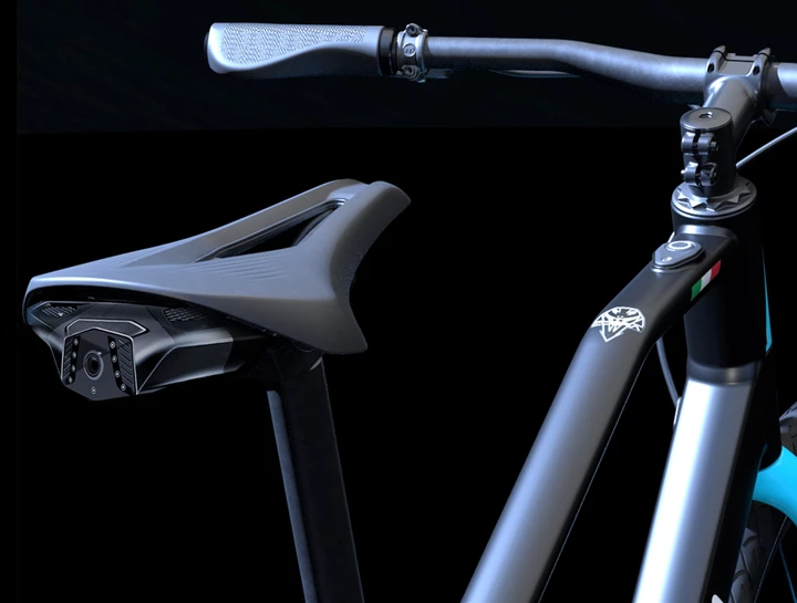 The TO.TEM Eye camera (left) transmits real-time video to an app on the rider's smartphone