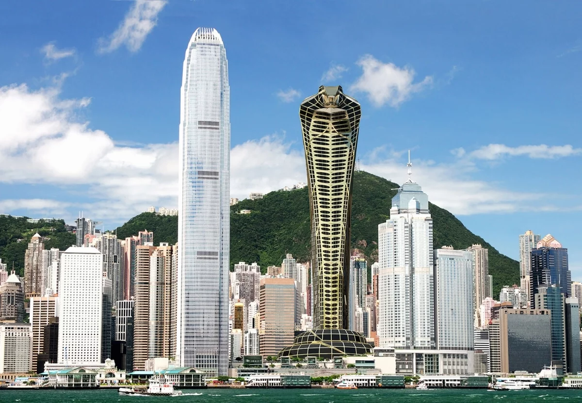 The cobra-shaped skyscraper sports a coiled tail at its base and increases in width as it rises