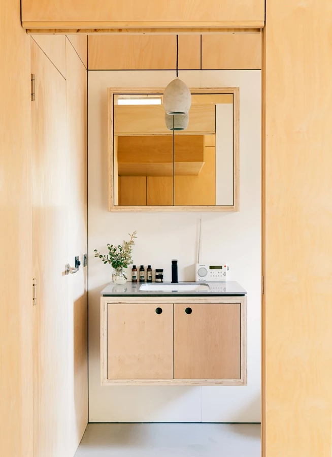 A view into the bathroom of the Archiblox Archi+ Carbon Positive House