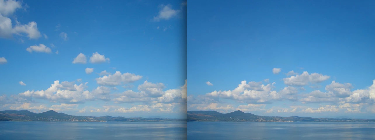 Before and after: a lake with a cloudy sky above (Photo: Gizmag)