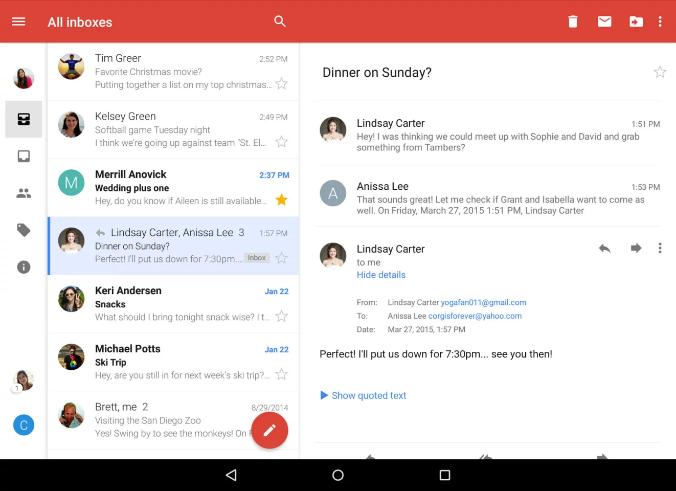 Non-Gmail accounts (like Yahoo! and Outlook) will include threaded conversations, just like in Gmail