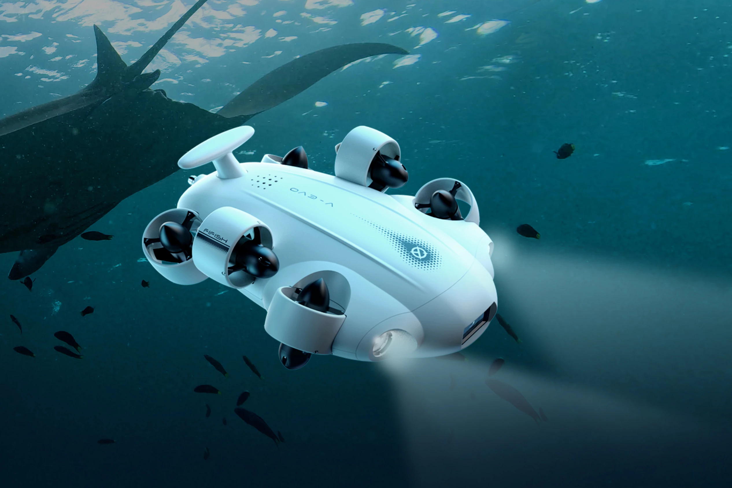 Qysea's Fifish V-EVO underwater drone (pictured here without its communications tether) sells for US$1,299