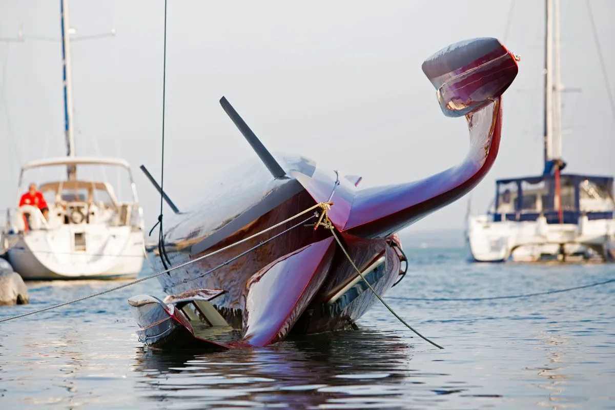 The watercraft undergoing a test of its self-righting feature