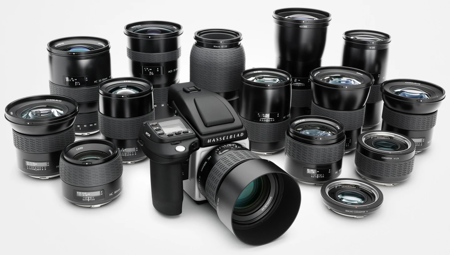 The Hasselblad H5X takes HC and HCD lenses, and can use most C-type lenses from the V system with an optional lens adapter