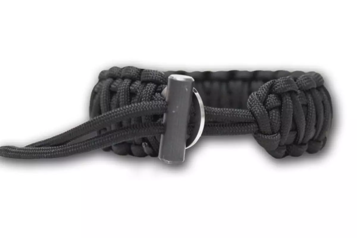 The Bison Designs Flint and Steel gives you a knife, firestarting flint and 15 feet of paracord in a bracelet