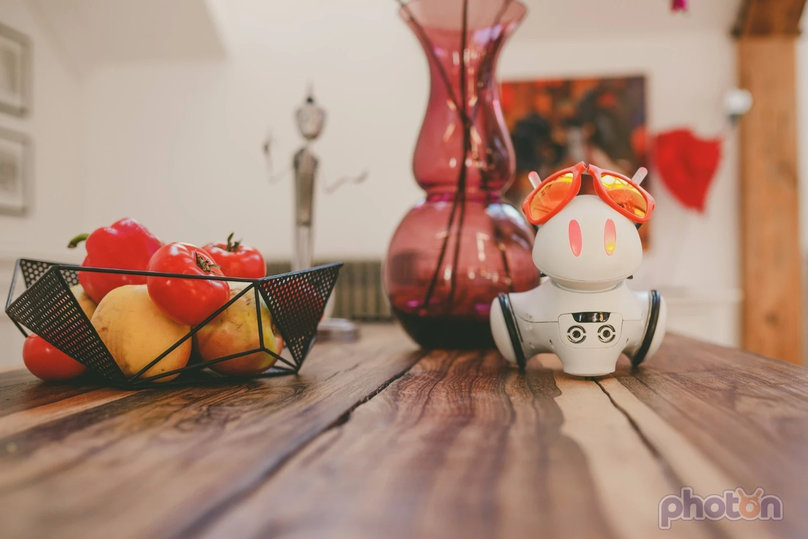 Photon has magnetic areas on his head and back, allowing kids to dress him up with accesssories