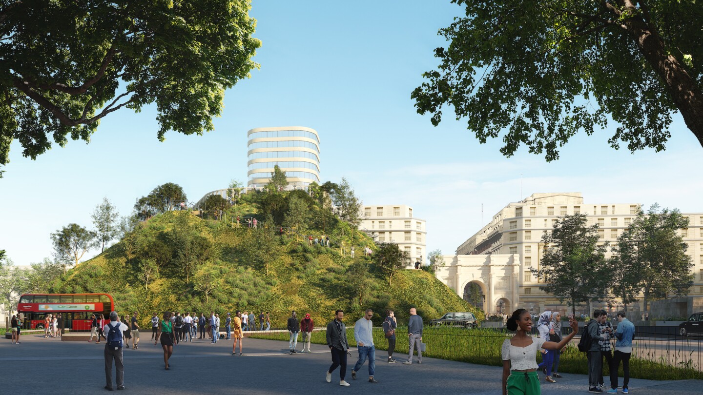 Marble Arch Hill will reach a maximum height of 25 m (82 ft)