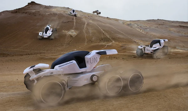 Due to the individually powered wheels and suspension, the A.N.T will travel along the contour of the ground ensuring a comfortable and safe trip on any terrain. The unique suspension also allows the A.N.T to lower itself to create less wind resistance or raise itself higher to create more ground clearance when entering unexpected terrain
