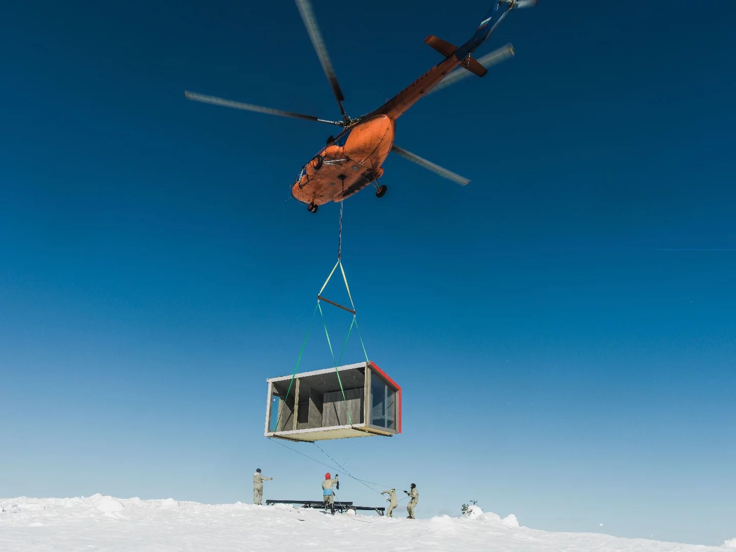 The cabin was prefabricated and delivered in two main sections