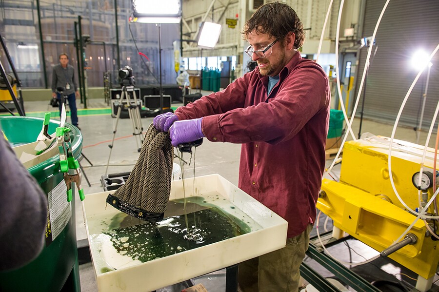 The Oleo Sponge can be wrung out and reused, and the oil it collects can be recovered
