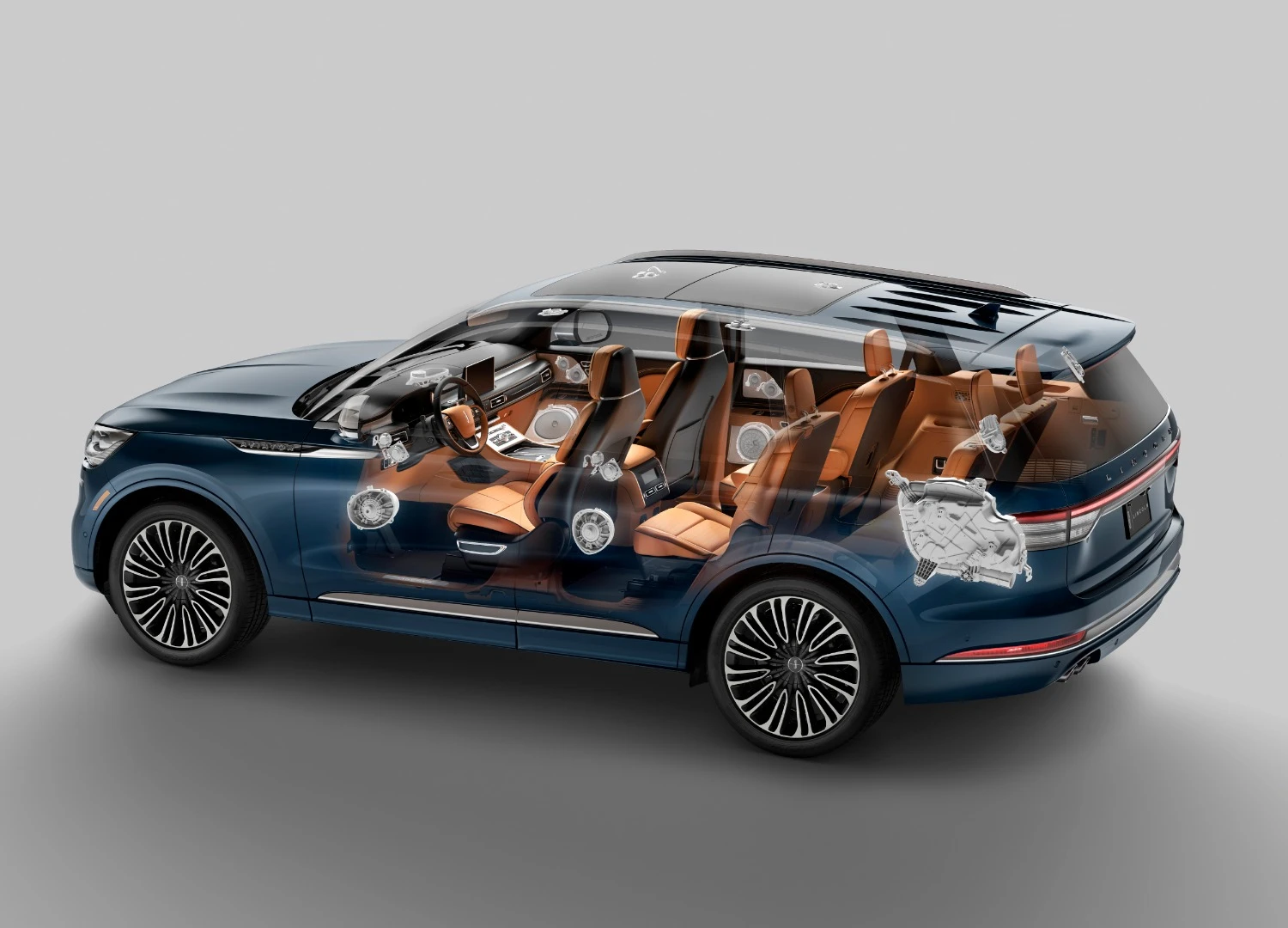 Lincoln focused specifically on the Aviator’s audio system, utilizing a 28-speaker sound system to create an immersion-aimed experience of sound