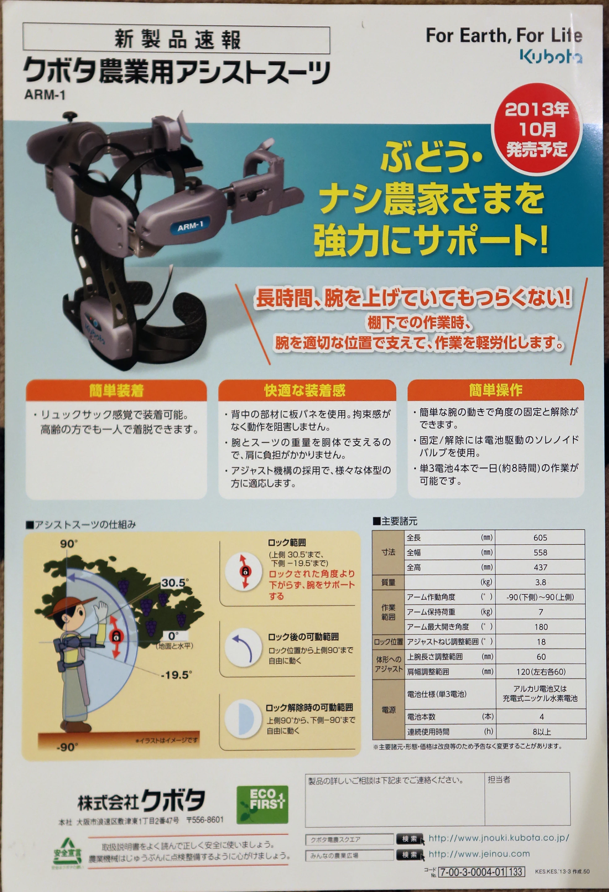 The Kubota ARM-1 information sheet, albeit in Japanese