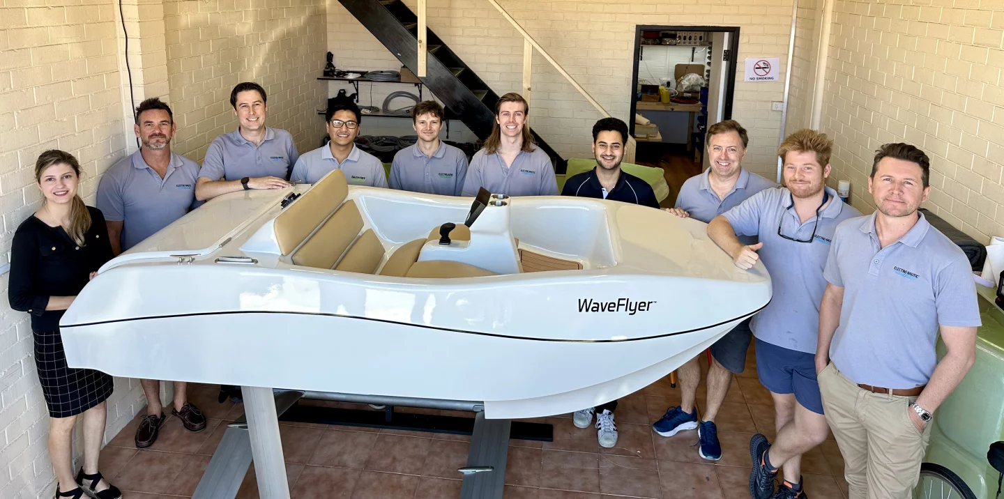 The Electro Nautic team with a production prototype WaveFlyer Volaré