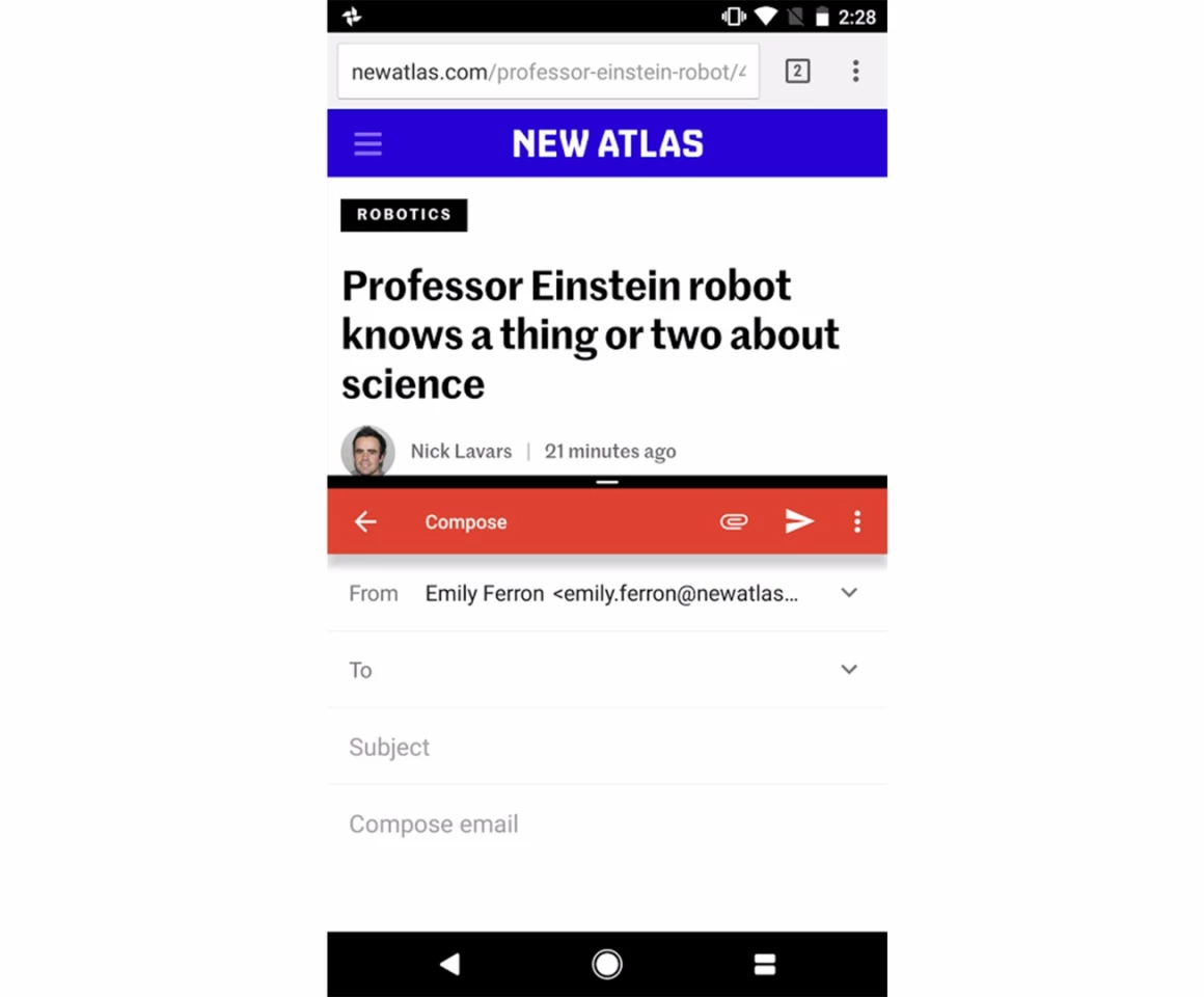 Multi-tasking on the Google Pixel in the portrait orientation. The icon with two rectangles, to the right of the home button, is the multi-tasking button.