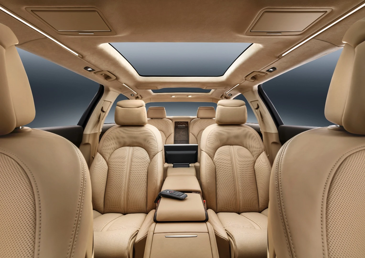 The glass panel in the roof is designed to make the cabin feel more spacious