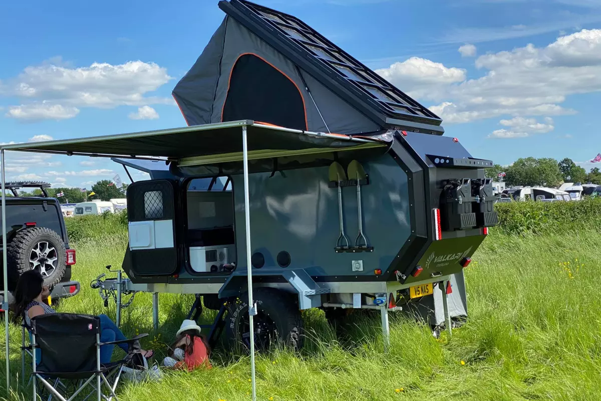 With its pop-up roof, awning and tailgate galley, the Valkari X1 expands into a comfortable two- to five-person base camp