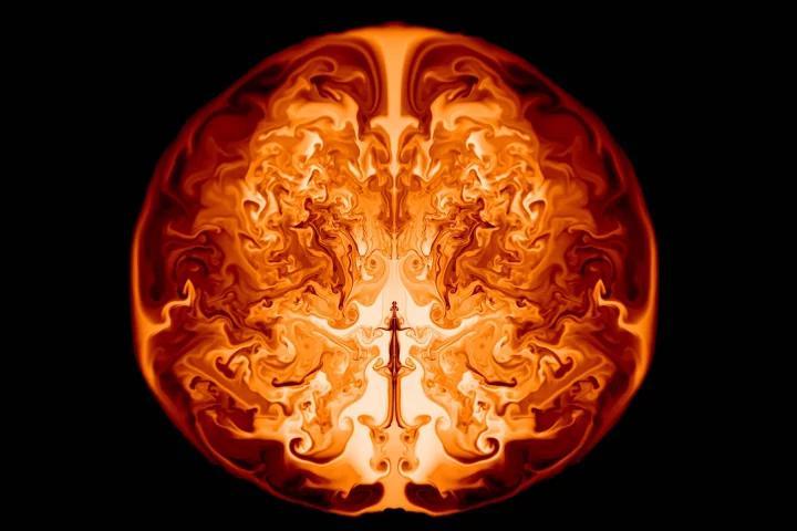 A simulated image of a supermassive star supernova (a cross-section slice, mirrored)