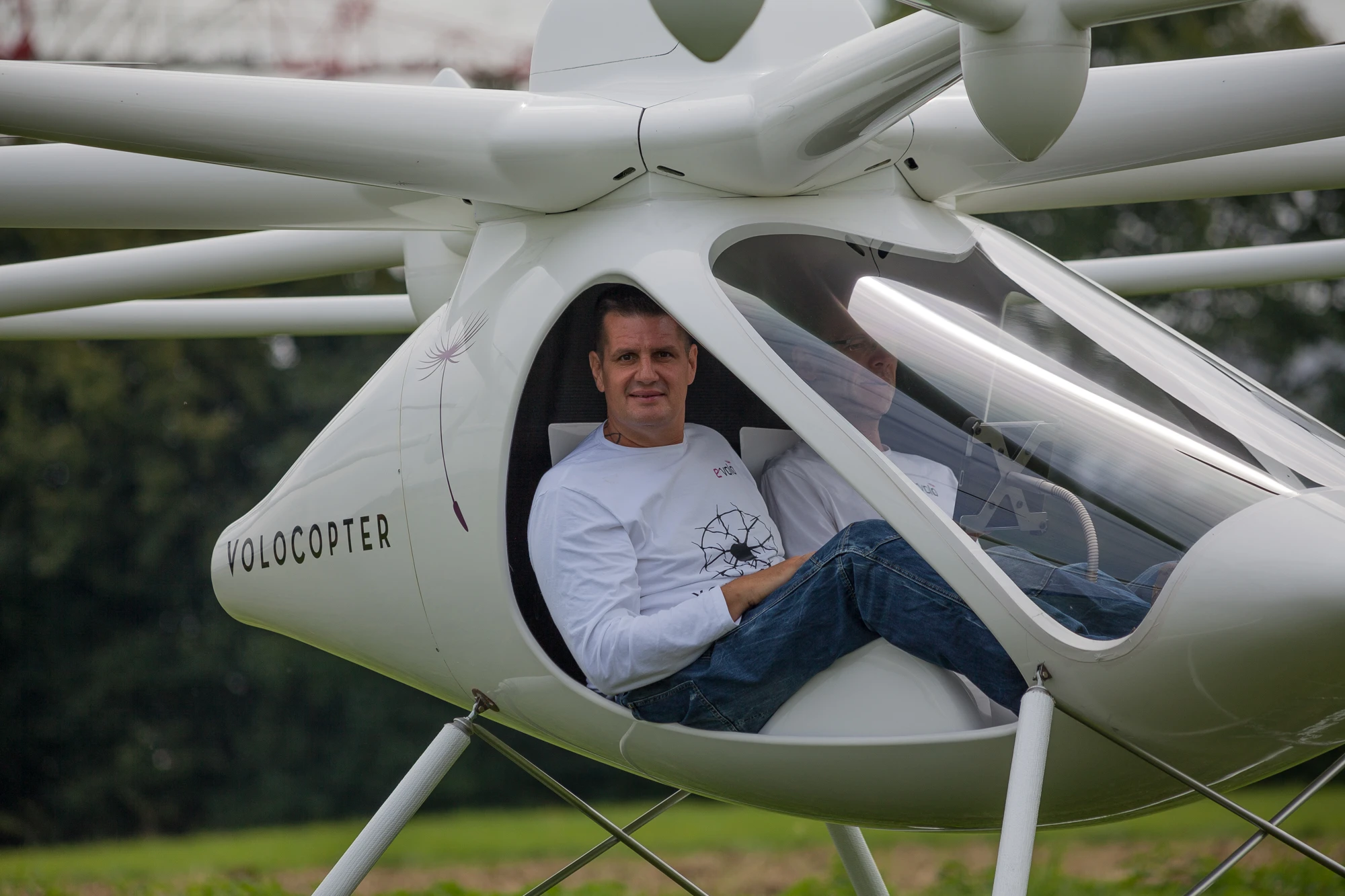 The team prepares the Volocopter before one of its first test flights