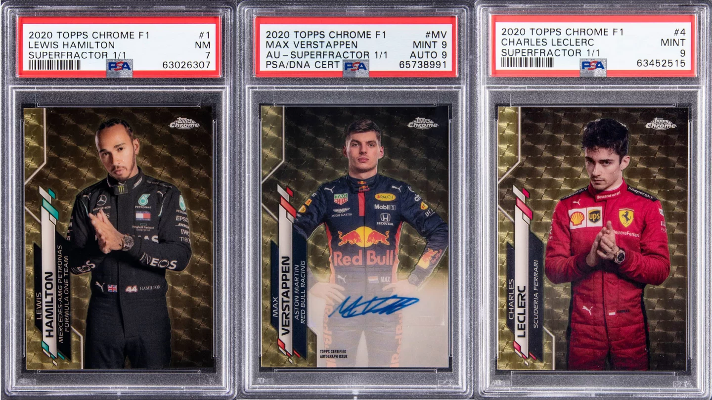The 10 most expensive F1 Trading cards feature just three drivers and they are all current leading protagonists: Lewis Hamilton has four of the top 10 with a high of $900,000, Max Verstappen also has four of the top ten with a high of $534,000 and Charles Leclerc has two of the top ten and a high of $264,000. Goldin Auctions sells the vast majority of important F1 trading cards