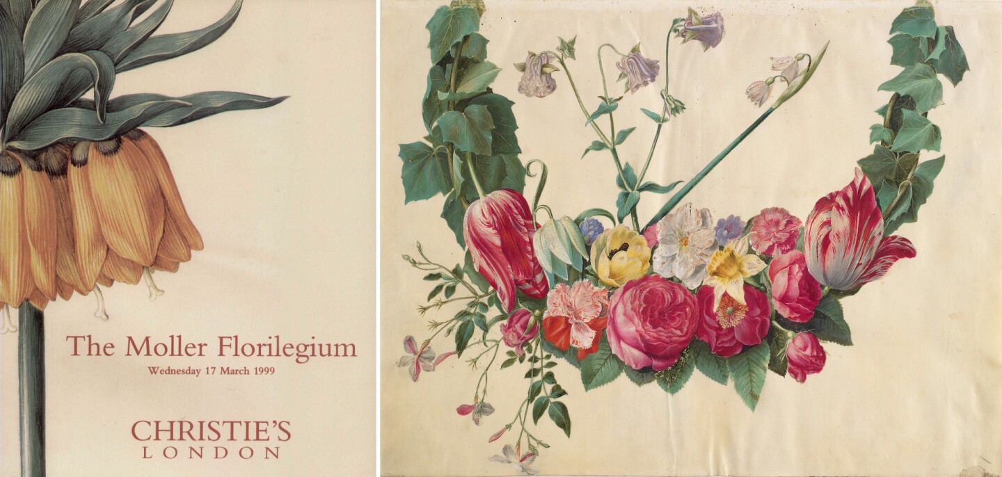 It's fitting that the best known work of Dutch horticulture artists Hans Simon Holtzbecker and Maria Sibylla Merian should fetch similar prices at auction, as their work was intertwined in many ways. Much of Holtzbecker's work was attributed to Merian for many years, then some of Merian's work was attributed to Holtzbecker. This particular work was thought lost until it came up for auction and was described in the catalogue as "a botanical album of outstanding beauty, the Moller Florilegium is a rediscovered masterpiece and a significant addition to the newly identified oeuvre of one of the finest botanical artists of the 17th century, Hans Simon Holtzbecker."