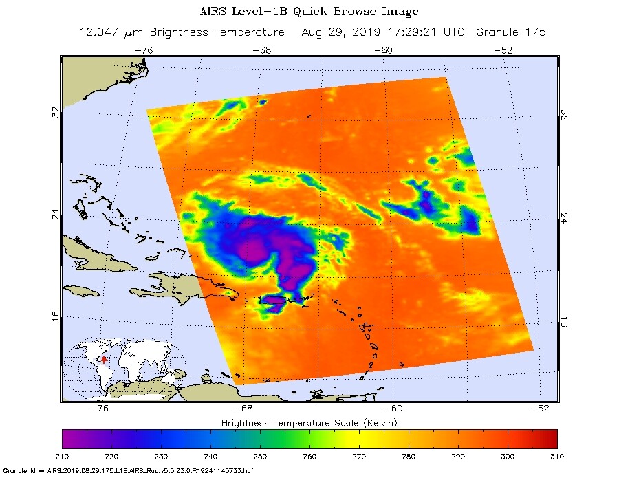 Image of Hurricane Dorian captured by NASA's Aqua satellite on August 29