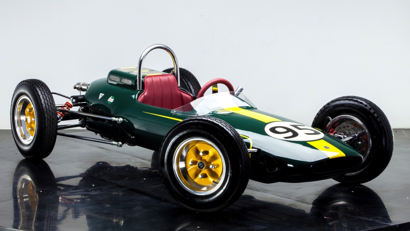 The two-thirds-scale HG F1 car is styled after the Lotus 25 in which Jim Clark won the 1963 World Formula One Title