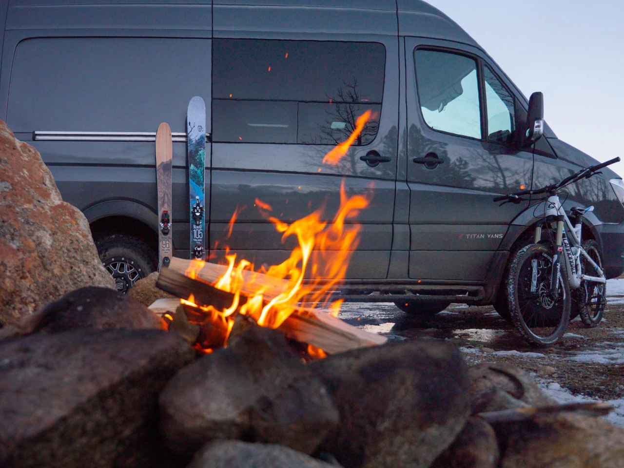 Nothing like a crackling fire after a chilly day of skiing and biking