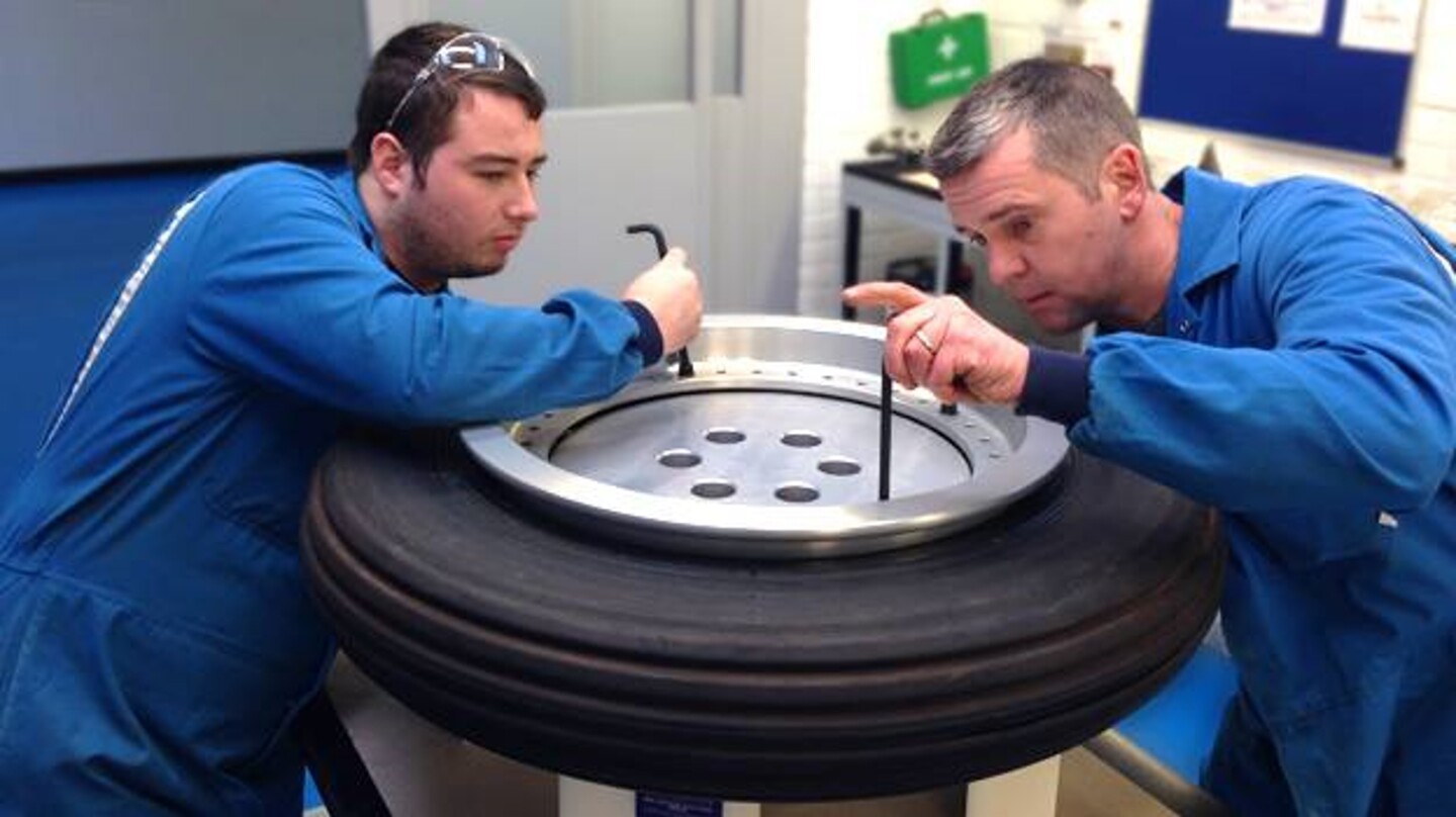 Inspecting a wheel of the Bloodhound
