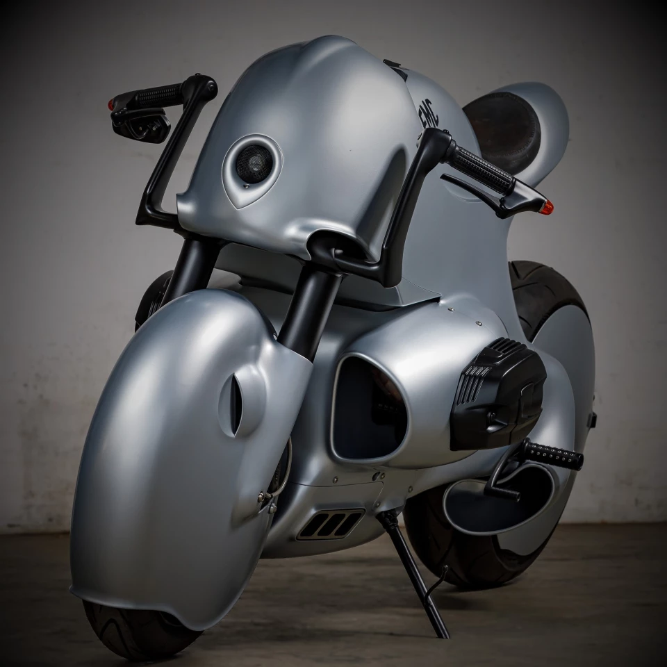 Minion-helmet headlight shroud joins seamlessly back to the bodywork thanks to ultra-low mount clip-on bar risers
