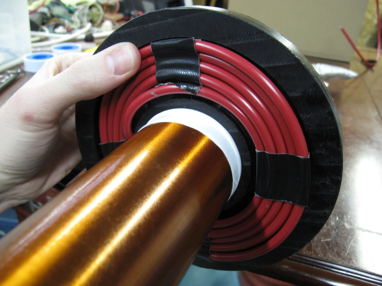 Close up of the primary and secondary coils