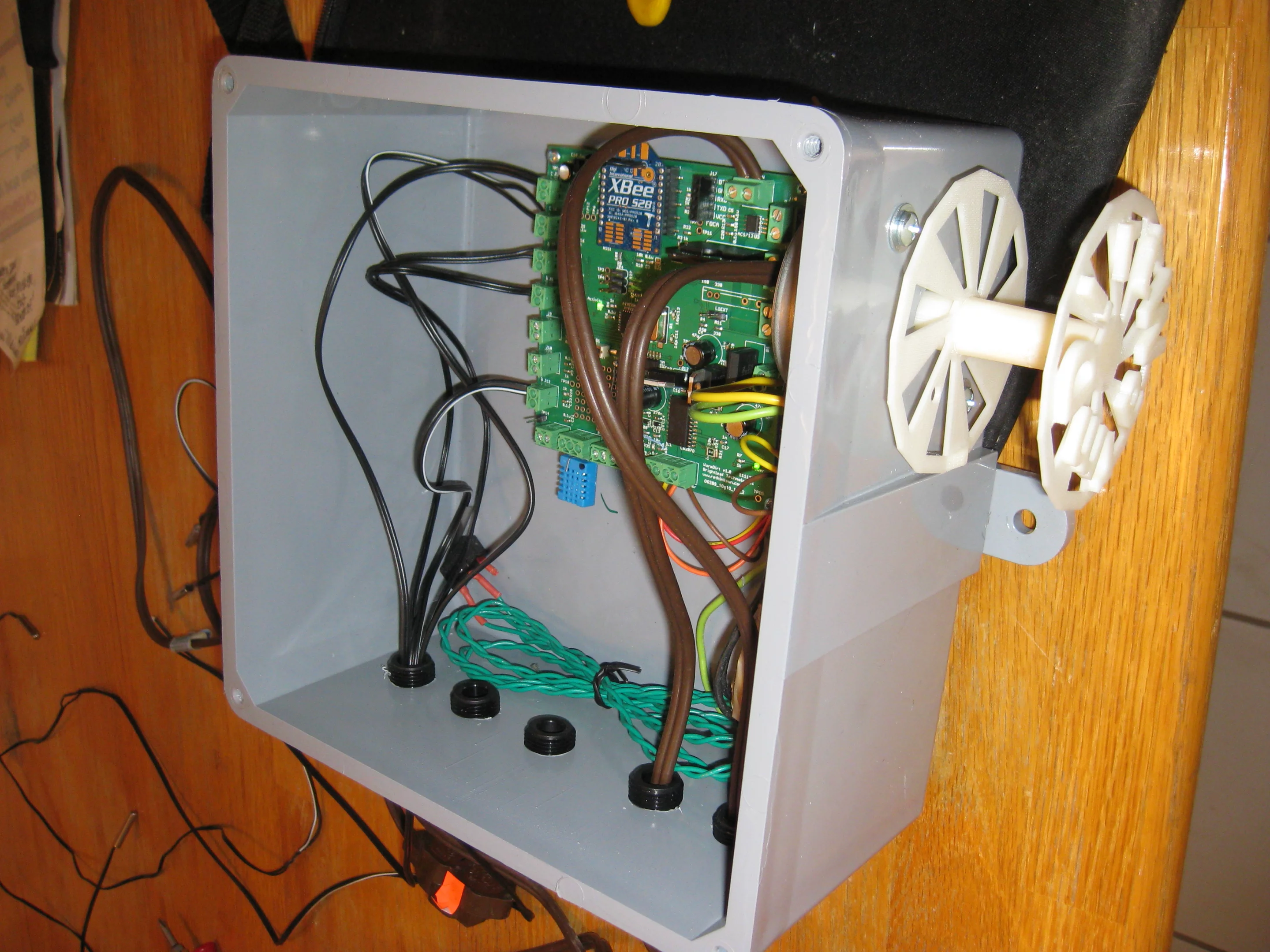 The heart of the WarmDirt system, with added DC motor and 3D-printed spool