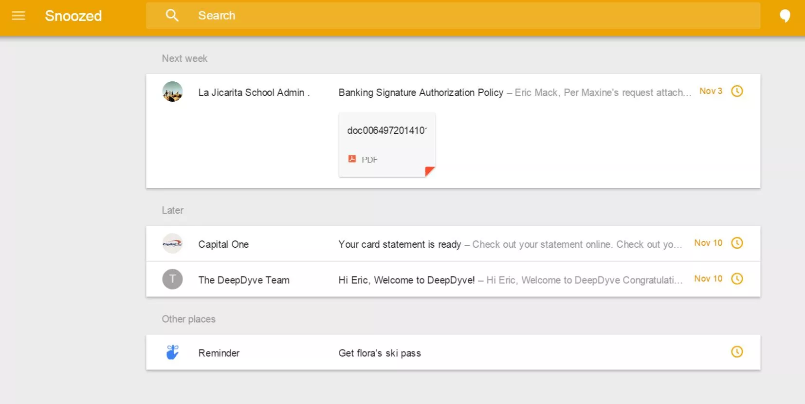 Snoozed messages can return at a certain time or location