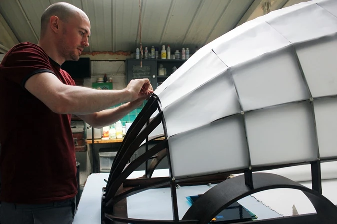 The glass cutting is planned for the Stained Glass Driverless Sleeper Car (Image: Sylvain Deleu)