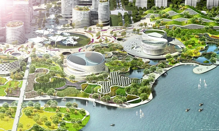 Binhai Eco City includes a planned new central business district with office spaces and five new cultural buildings
