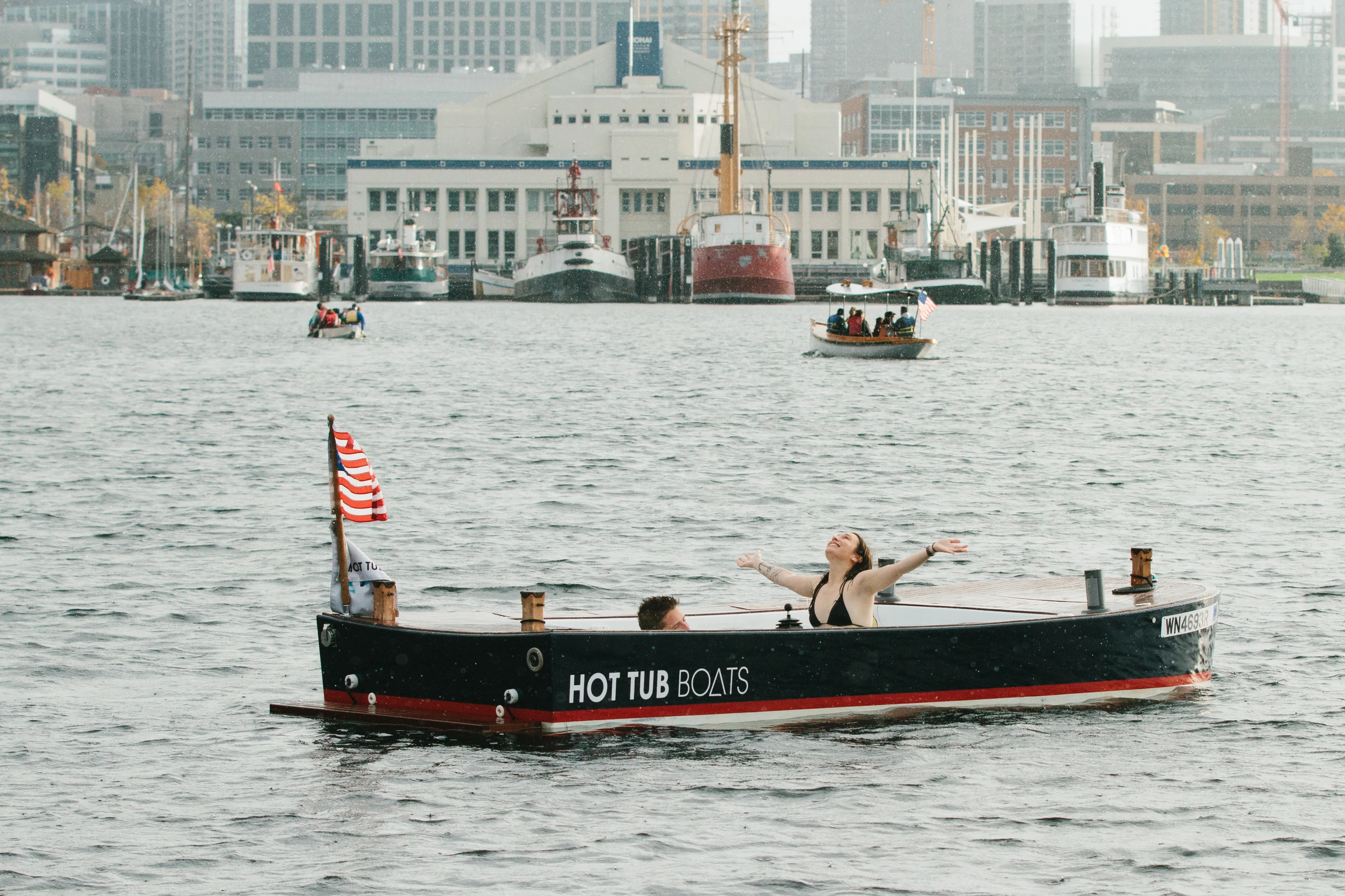 The Hot Tub Boat allows its passengers to soak while they cruise