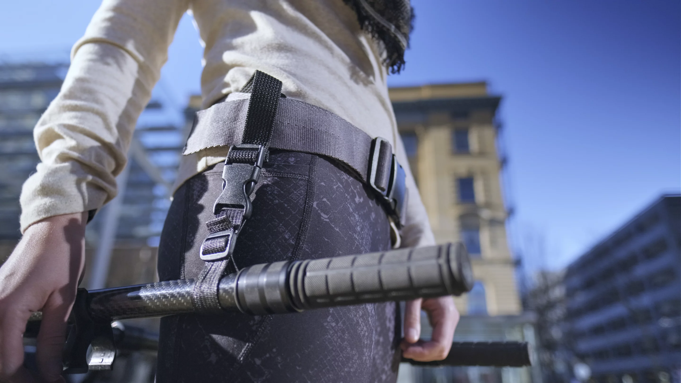 The HipStar's handles are attached to the belt via quick-release buckles