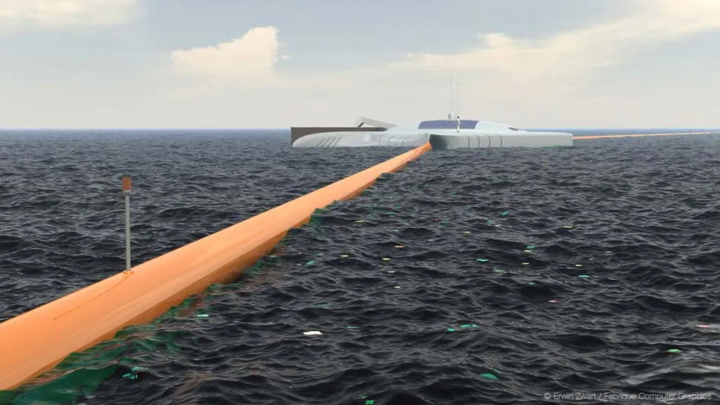 The concept would use booms, rather than nets, to minimize the accidental collection sea life and other oceanic objects