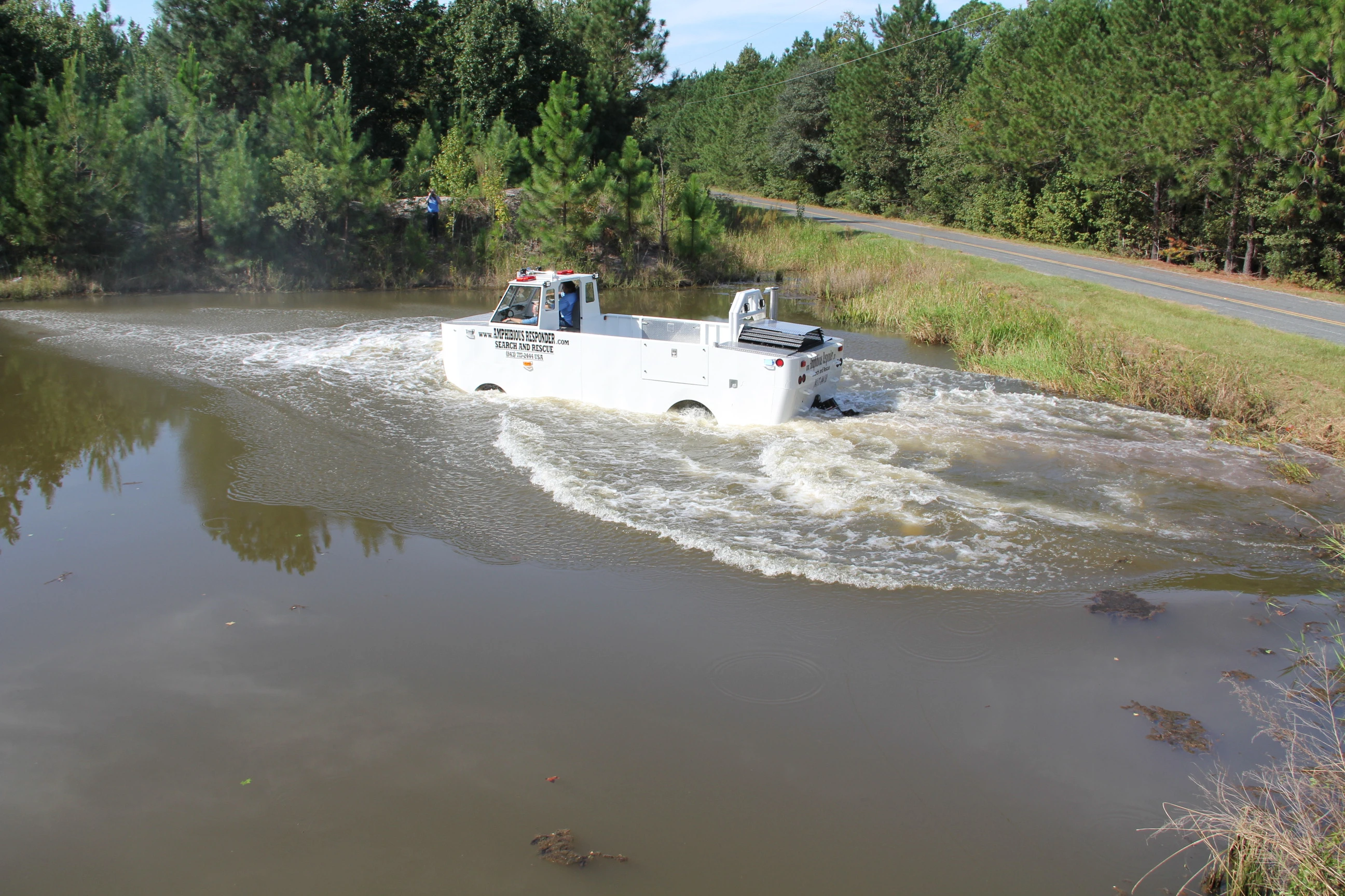 The CAMI AR transforms from 4x4 to boat seamlessly