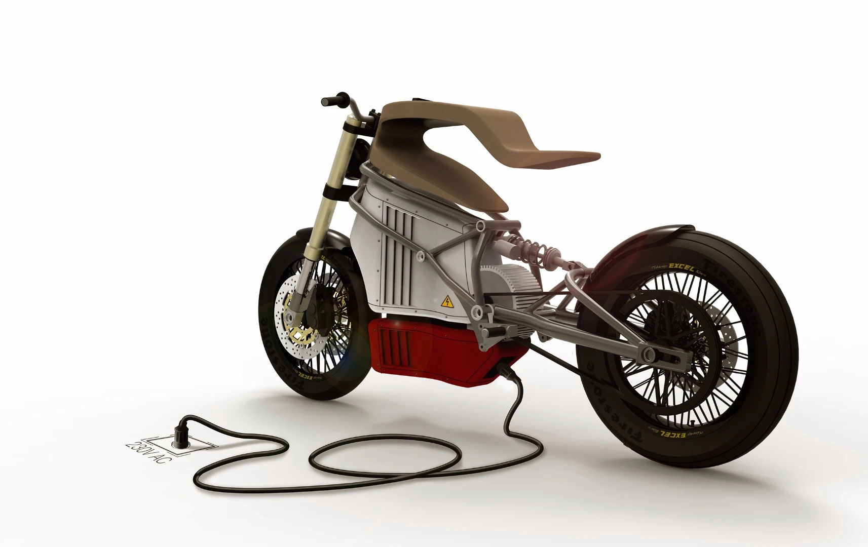 Martin Hulin's e-Raw electric motorcycle: CAD render shows awkward charging port under the bike