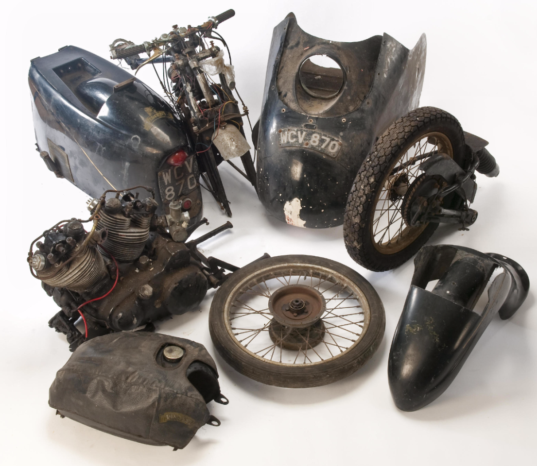 The record for an unassembled motorcycle was previously held by the 1955 Vincent Black Prince "project" which sold for US$153,094 (£91,100 in June, 2014). This was the only basketcase in the top 100 motorcycles sold at auction until last Sunday.